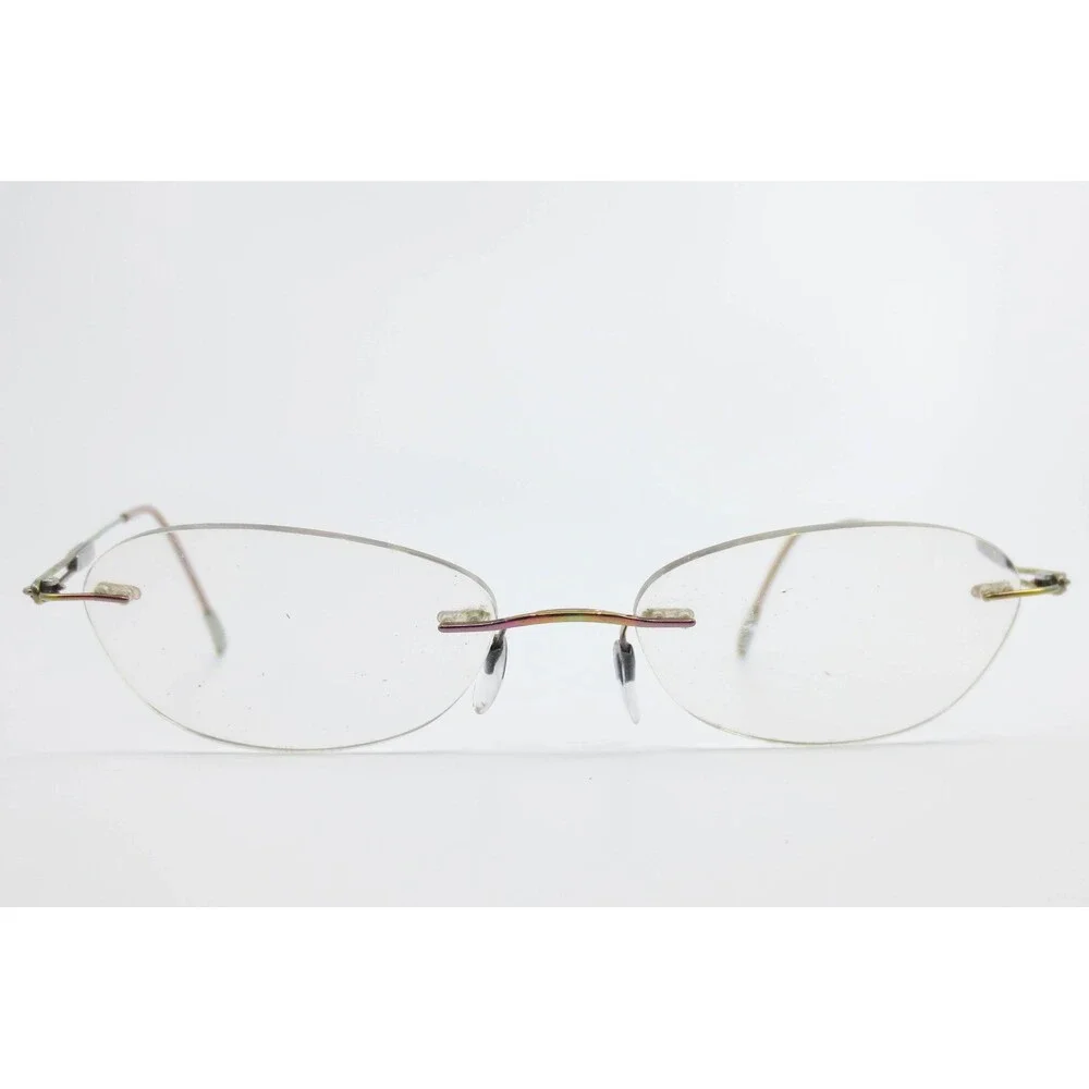 Silhouette Titan Rimless Eyeglasses Iridescent Purple Gold Tone Oval Demo Lenses